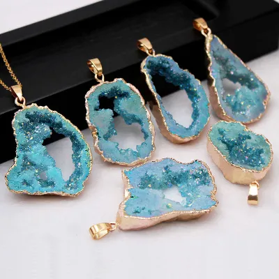 Natural Agate Stone Colorful Irregular Crystal Cluster Pendant Necklace Without Chain
