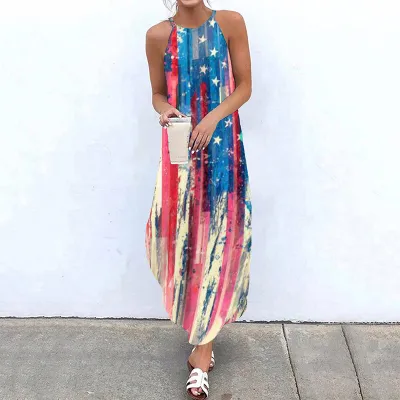 Summer Women Fashion Boho Style Paisley Print Halter Neck Maxi Dress