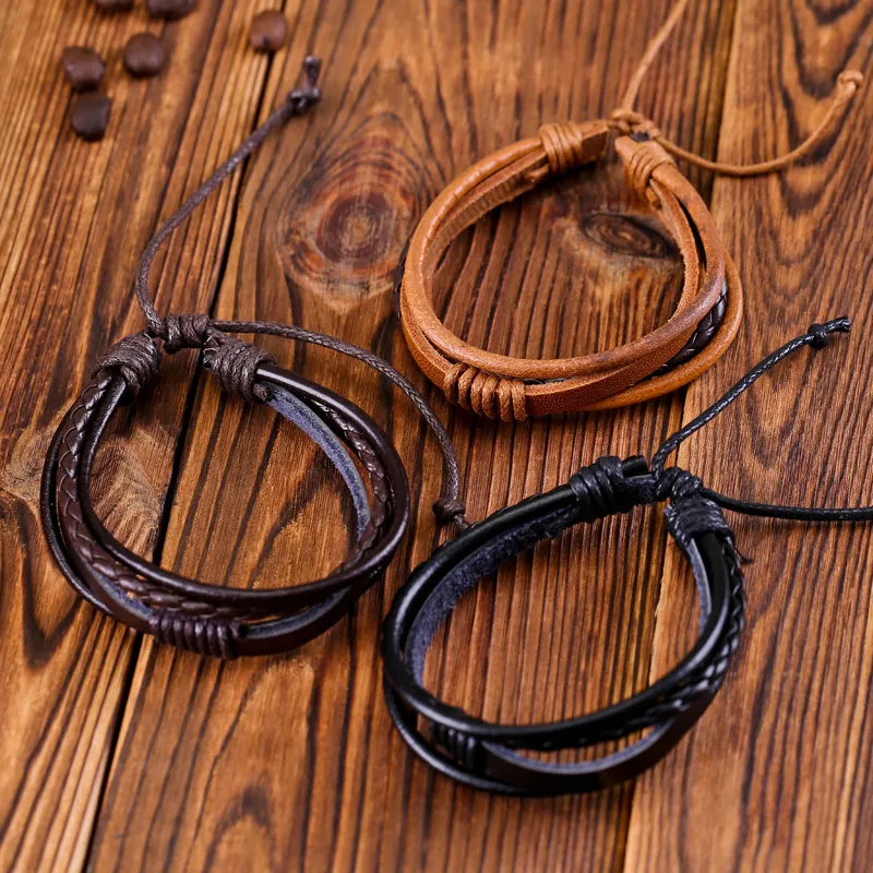 Men Retro Multi-Layer Handwoven PU Bracelet