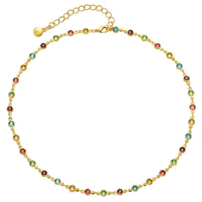 Women's Fashion Multicolor Bezel Zirconia Copper Necklace