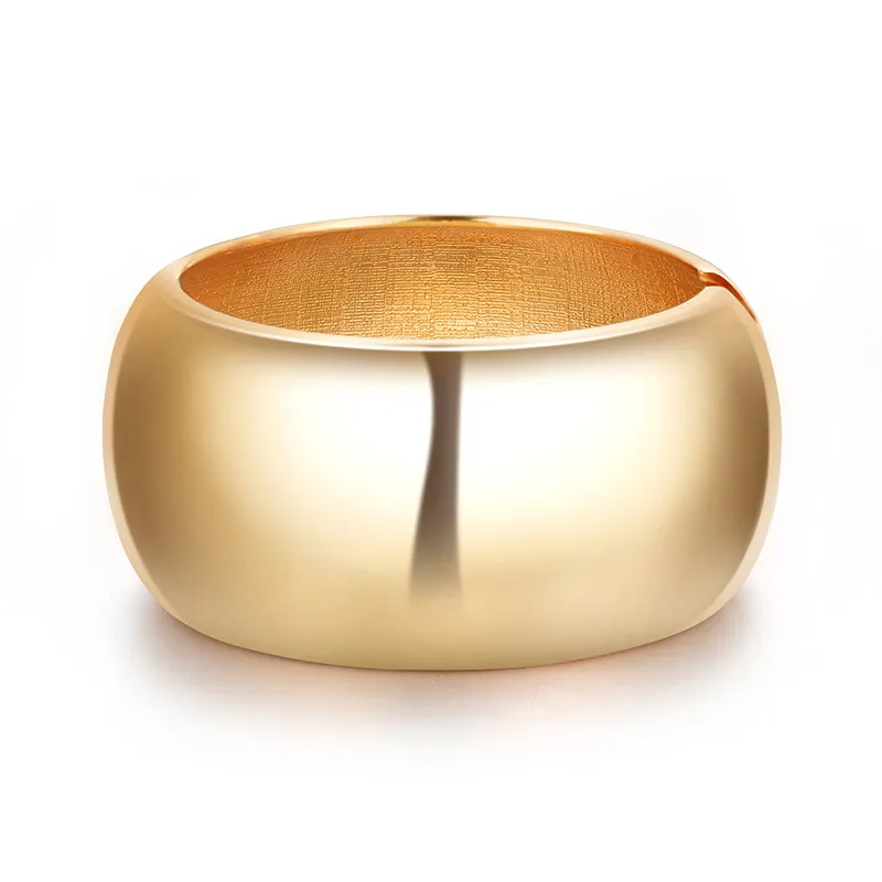 Women's Classic Drum Mirror Spring Opening Wide Brim Alloy Cuff Bracelet