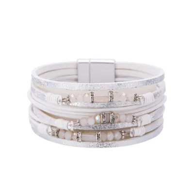Women's Fashion Multilayer Crystal Beaded Leather Bracelet
