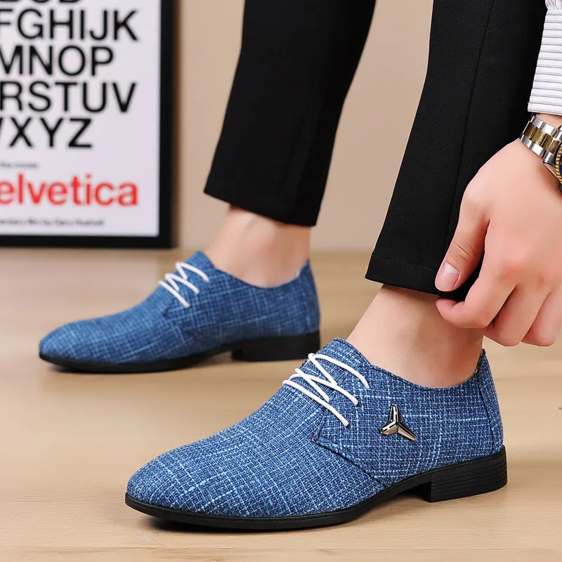 Men Casual Large Size Plaid Linen Breathable Shoes
