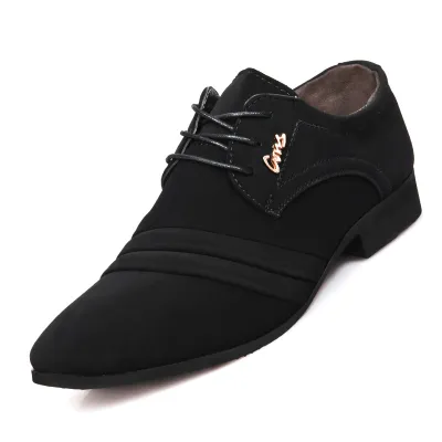 Men Business Casual Frosted Leather Shoes Low Top Pointed Toe