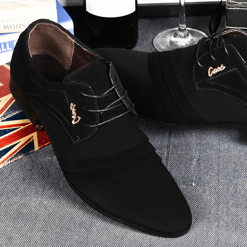 Men Business Casual Frosted Leather Shoes Low Top Pointed Toe