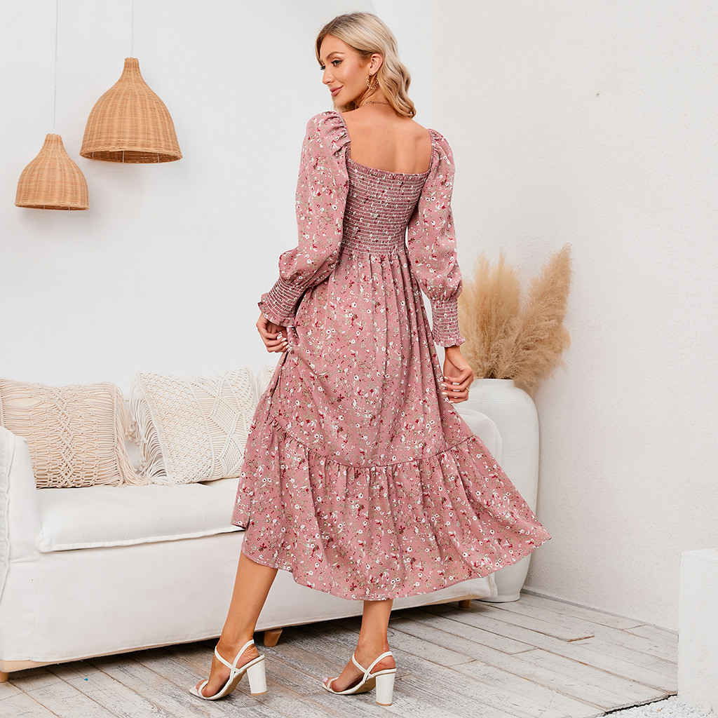 Wholesale Fashion Vacation Women Square Neck Tiny Flower