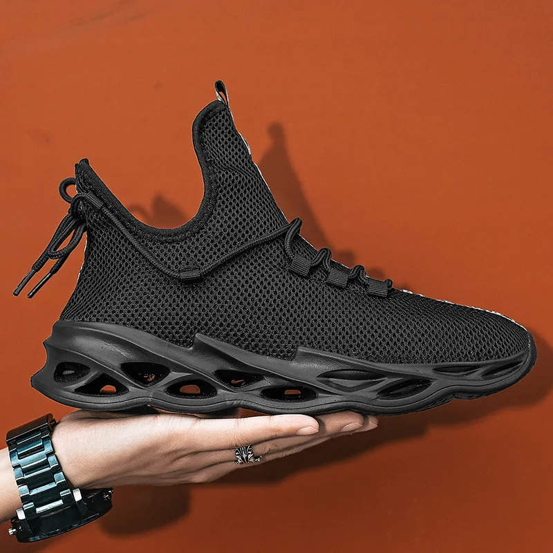 Men Fashion Mesh Breathable Sneakers Low Top Solid Color