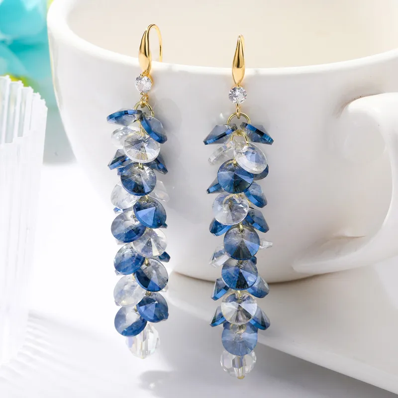 Women'S Fashion Natural Austrian Crystal Handmade Tassel Earrings