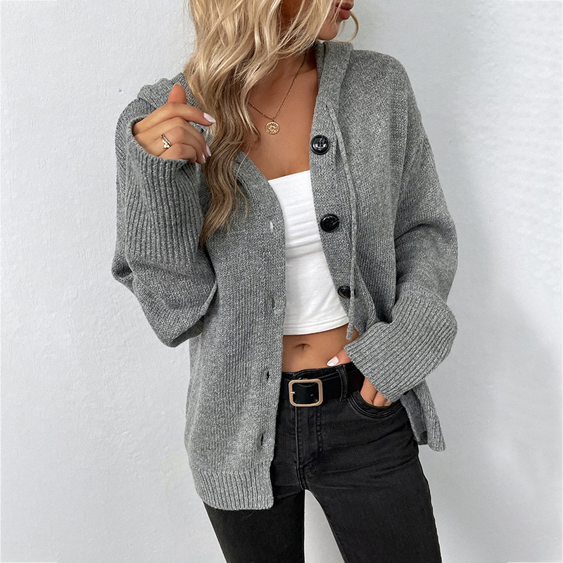 Wholesale Women Casual Solid Color Hooded Single-Breasted