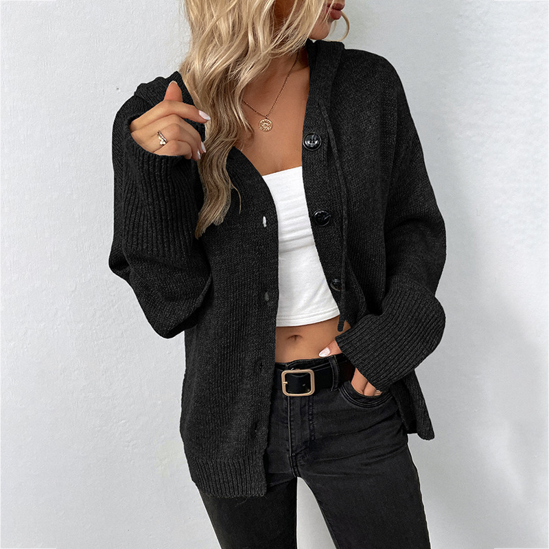 Wholesale Women Casual Solid Color Hooded Single-Breasted