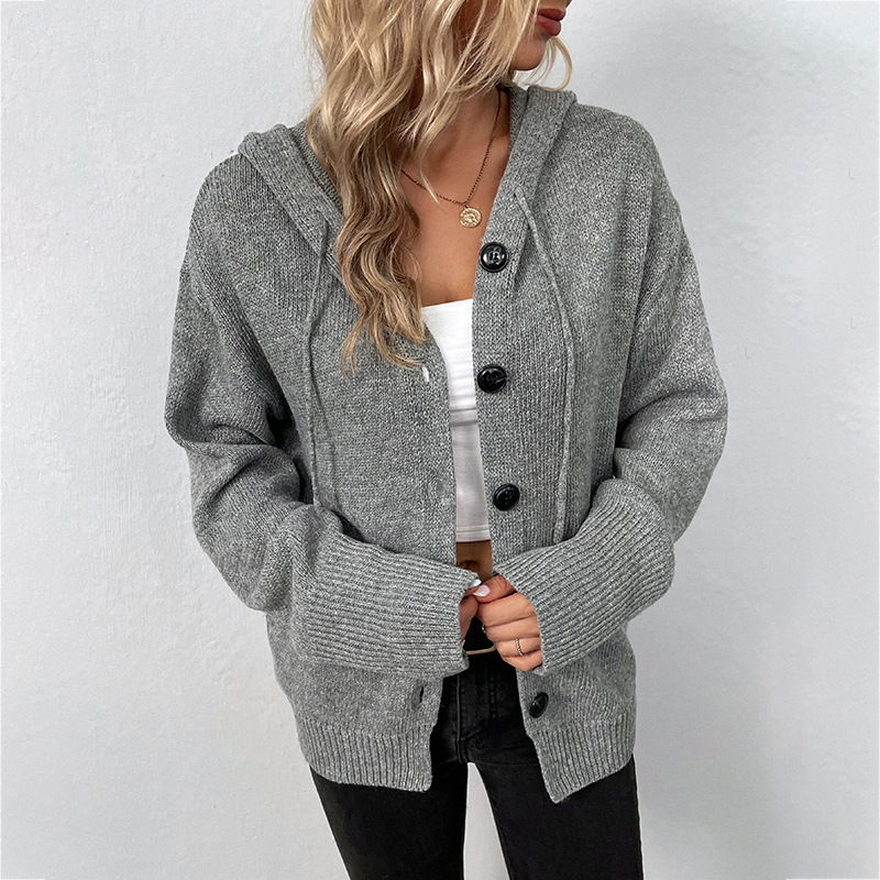 Wholesale Women Casual Solid Color Hooded Single-Breasted