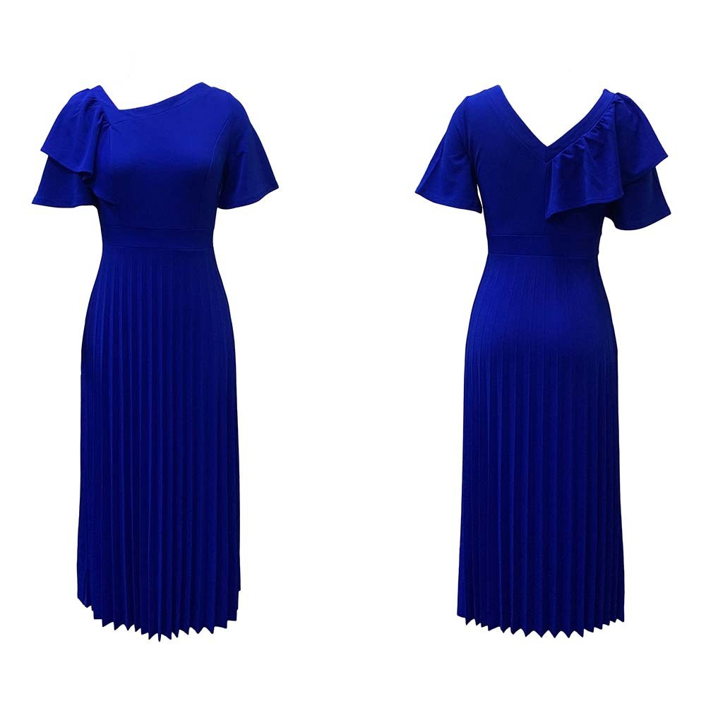 Wholesale Women Fashion Ruffle Sleeve Solid Color Pleated Dress