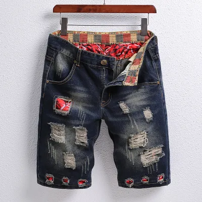 Men Fashion Personality Patch Jean Shorts