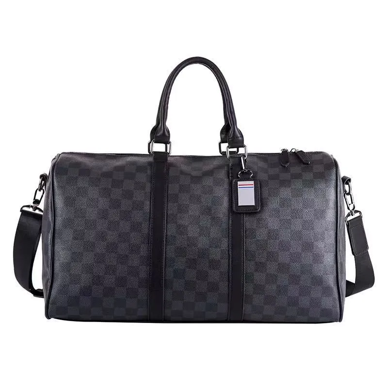 Men's Casual PU Leather Large-Capacity Cylindrical Travel Bag with Zipper