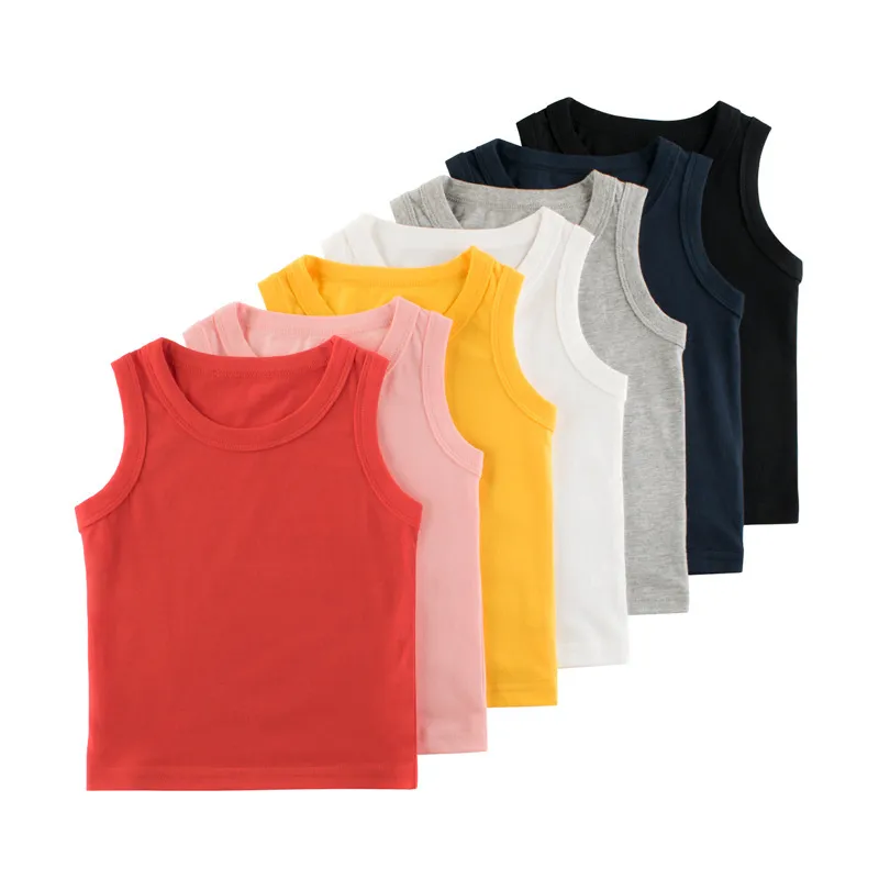 Toddlers Boys Solid Color Sleeveless Round Neck Cotton Vest Top Casual Basic