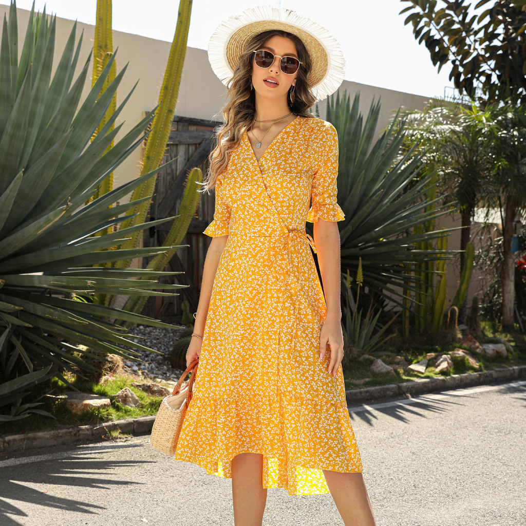 Wholesale Women Summer Vacation Casual A-Line Short Sleeve