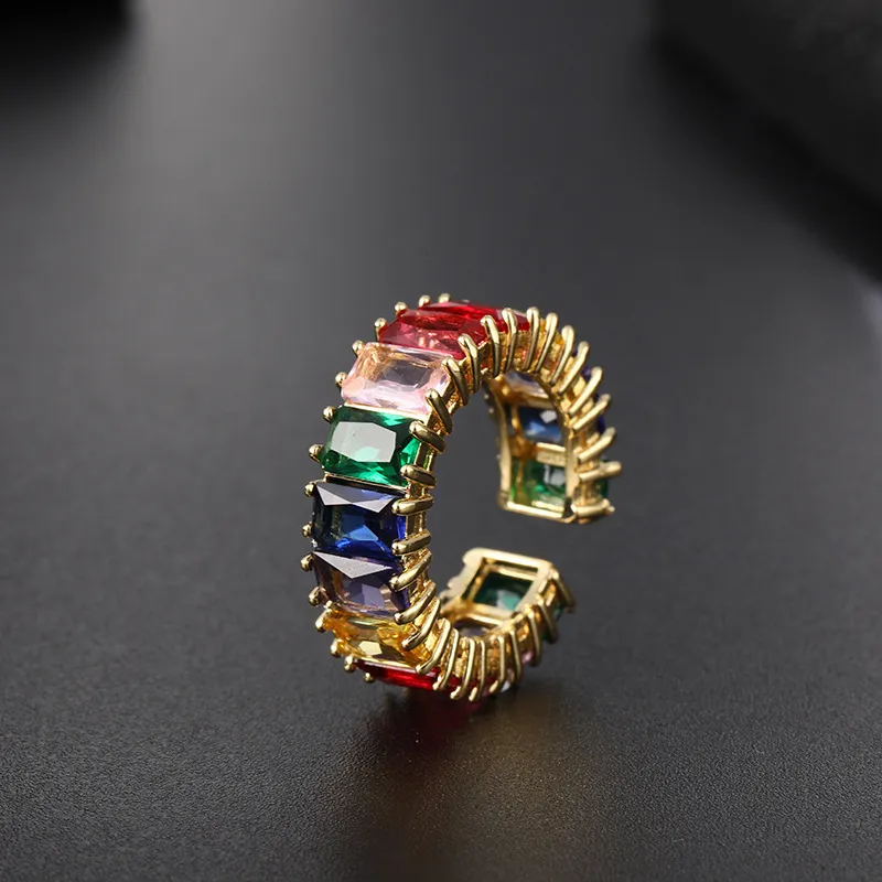 Women's Fashion Copper Inlaid Zircon Colorful Glitter Open Ring