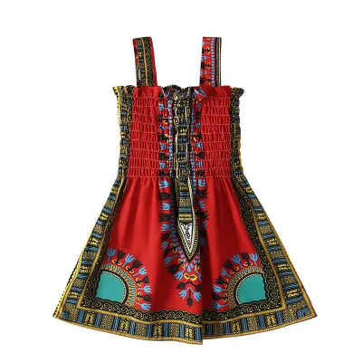 Kids Baby Girls Bohemian Print Sling Dress Sleeveless Vacation A Line Suspenders