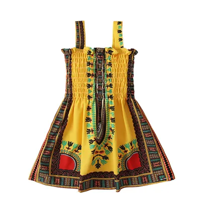Kids Baby Girls Bohemian Print Sling Dress Sleeveless Vacation A Line Suspenders