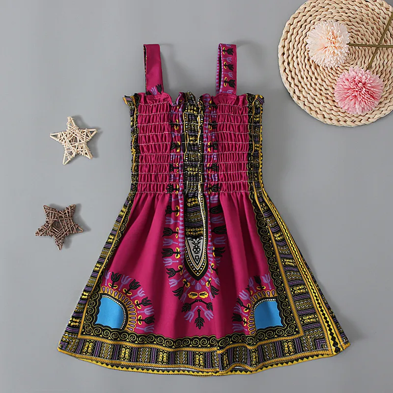 Kids Baby Girls Bohemian Print Sling Dress Sleeveless Vacation A Line Suspenders
