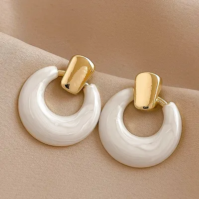 Women Vintage Simple Drop Pearl Geometric Circle Earrings