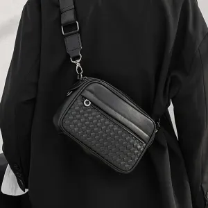 Men Casual Solid Color PU Leather Messenger Bag with Zipper Closure