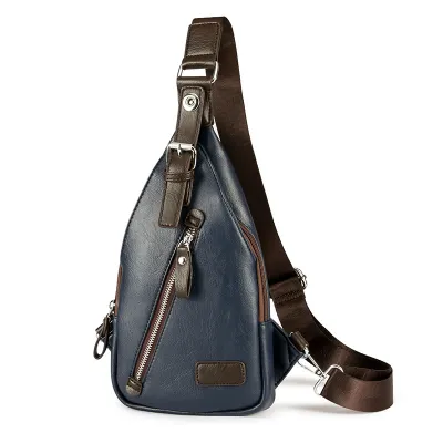 Men Fashion PU Leather Sports Chest Bag with Zipper