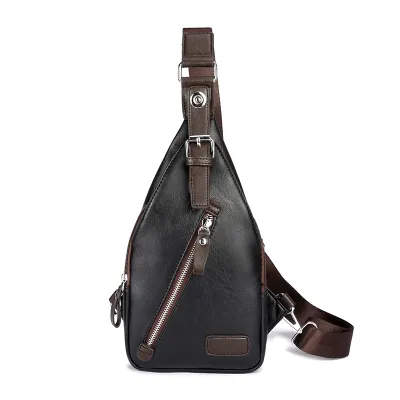 Men Fashion PU Leather Sports Chest Bag with Zipper
