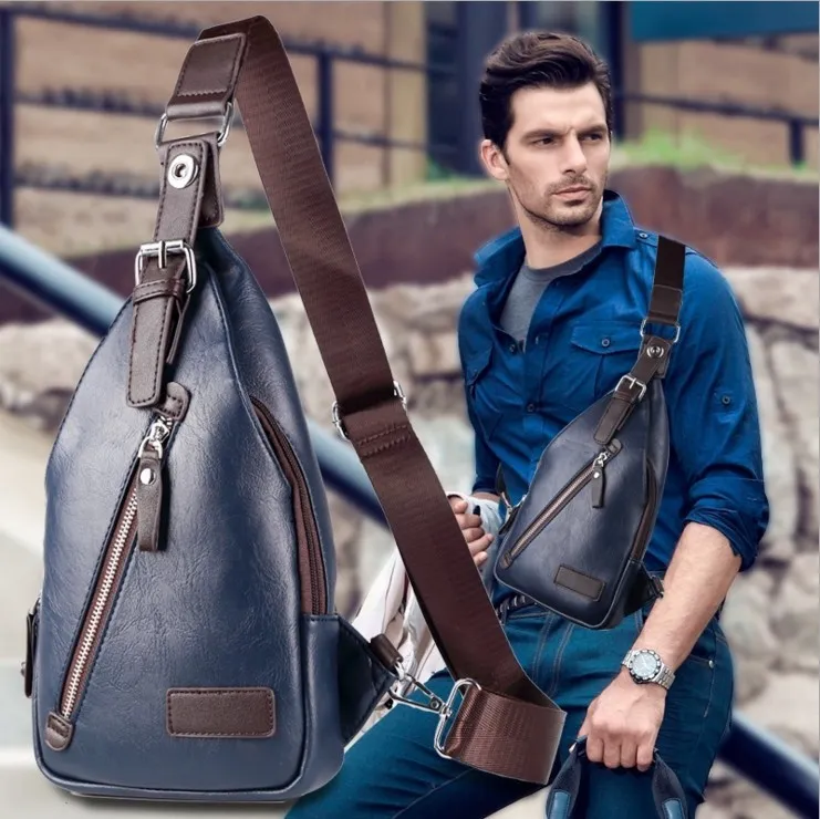 Men Fashion PU Leather Sports Chest Bag with Zipper
