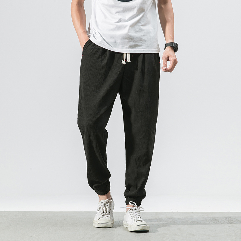 Wholesale Men Retro Casual Solid Color Loose Linen Pants