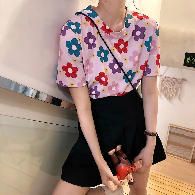 Women Casual Vacation Sweet Floral Print Short-Sleeved T-Shirt