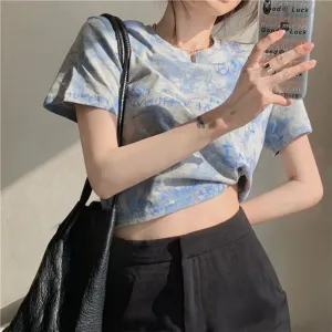 Women Tie-Dye Short-Sleeve High-Waisted Crop T-Shirt - Street Hipster Style