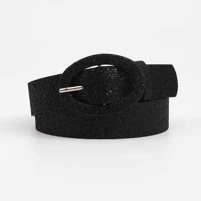 Women Personality Fashion Rhinestone Oval Buckle Belt