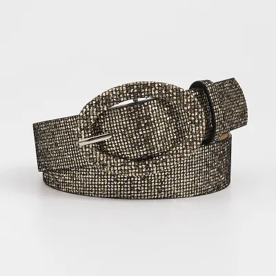 Women Personality Fashion Rhinestone Oval Buckle Belt