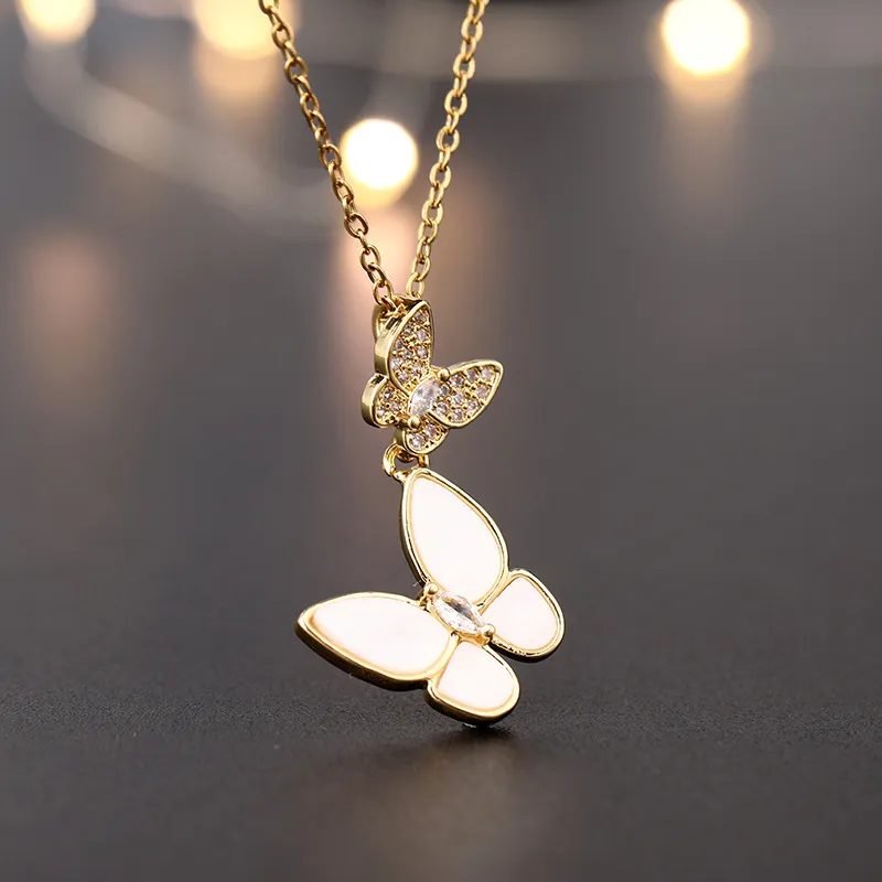 Vintage Copper Zircon Oil Drip Butterfly Pendant Necklace