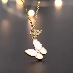 Vintage Copper Zircon Oil Drip Butterfly Pendant Necklace