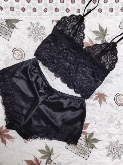 Women's Sexy Lace Satin Two-Piece Nightwear Pajamas