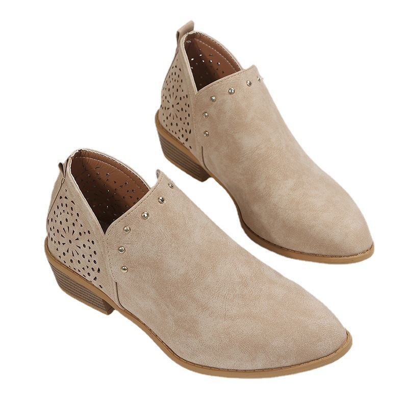 Wholesale Vintage Women Fashion Pointed Toe Rivet Low Heel