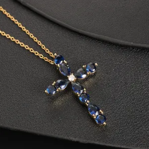 Women's Multicolor Zircon Water Drop Geometric Cross Pendant Necklace