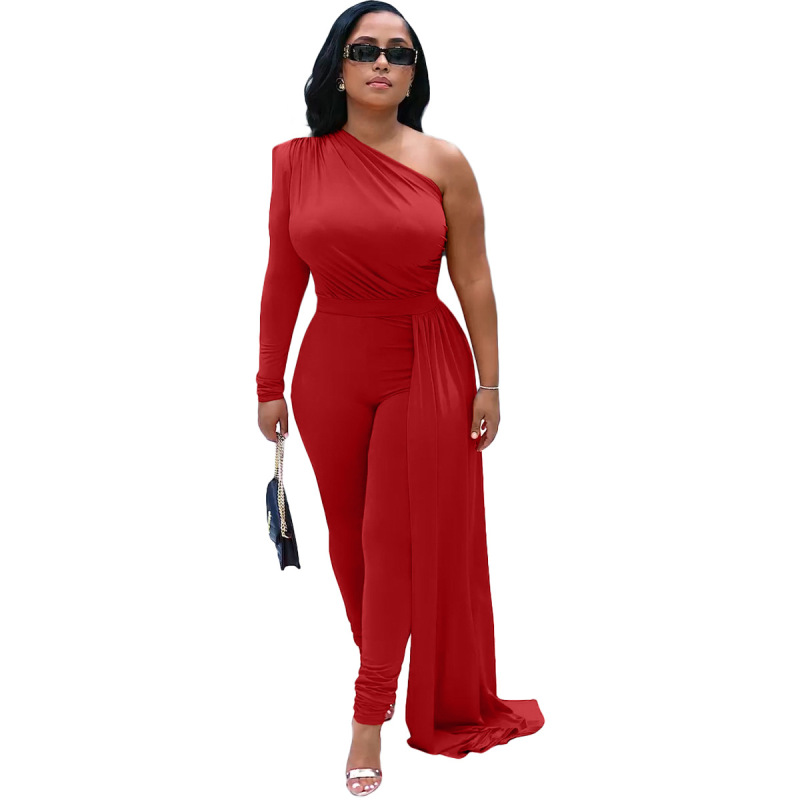 Wholesale Women Solid Color One-Shoulder Long-Sleeved Waist