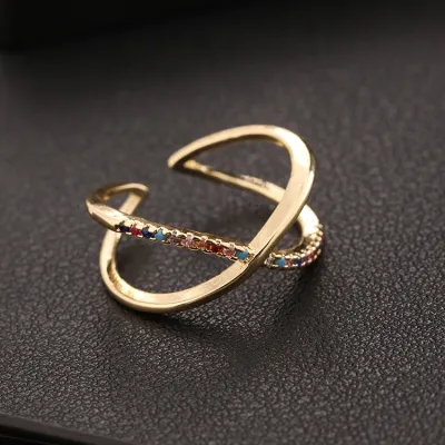 Women's Fashion Multicolor Zircon Butterfly Eyes Cross Geometric Floral Open Ring
