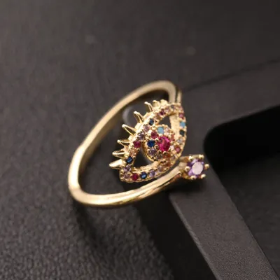 Women's Fashion Multicolor Zircon Butterfly Eyes Cross Geometric Floral Open Ring
