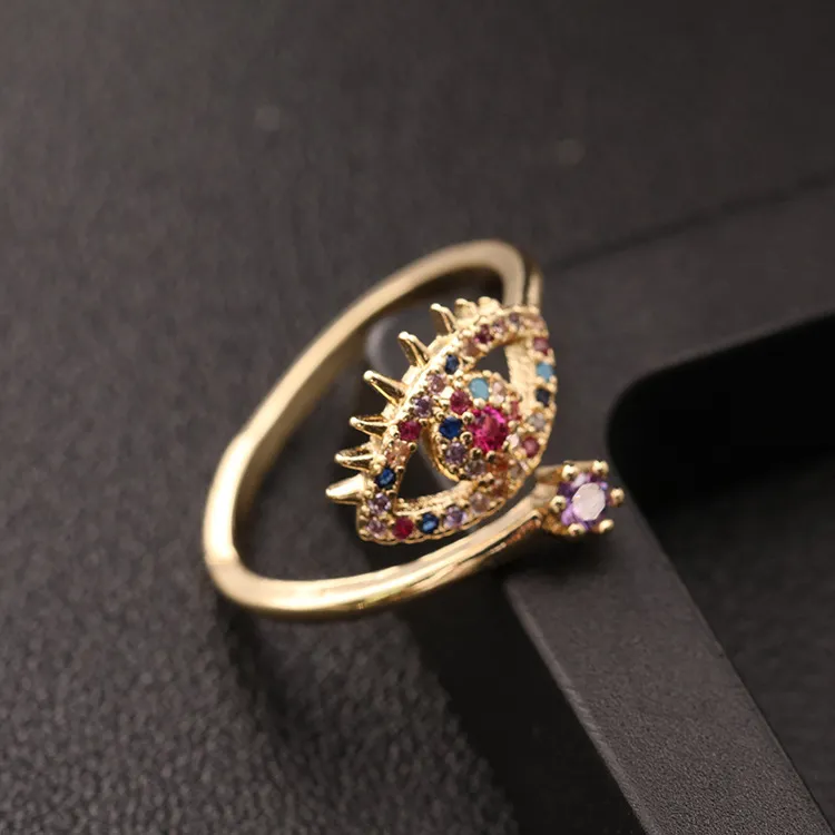 Women's Fashion Multicolor Zircon Butterfly Eyes Cross Geometric Floral Open Ring