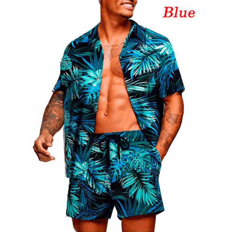 Wholesale Men Casual Tiny Flower Print Shirt And Shorts Two