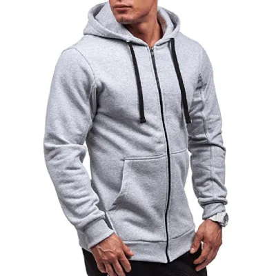 Men Casual Fashion Solid Color Long-Sleeved Hoodies Cardigan