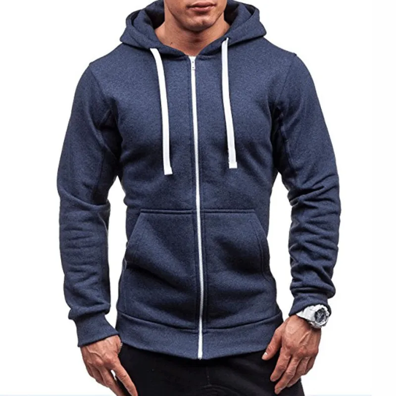Men Casual Fashion Solid Color Long-Sleeved Hoodies Cardigan