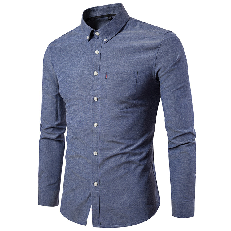 Wholesale Men Casual Slim Solid Color Long Sleeve Shirt