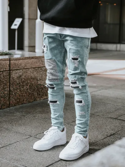 Men Fashion Ripped Skinny Denim Jeans