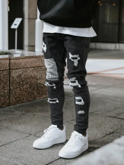 Men Fashion Ripped Skinny Denim Jeans