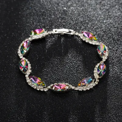Women Sweet Simple Multicolor Pink Rhinestone Bracelet